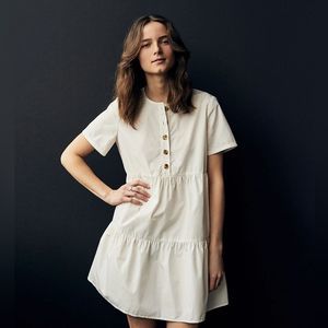 Madewell WhiteButton-Front Short-Sleeve Tiered Mini Cotton Tiered Dress XS